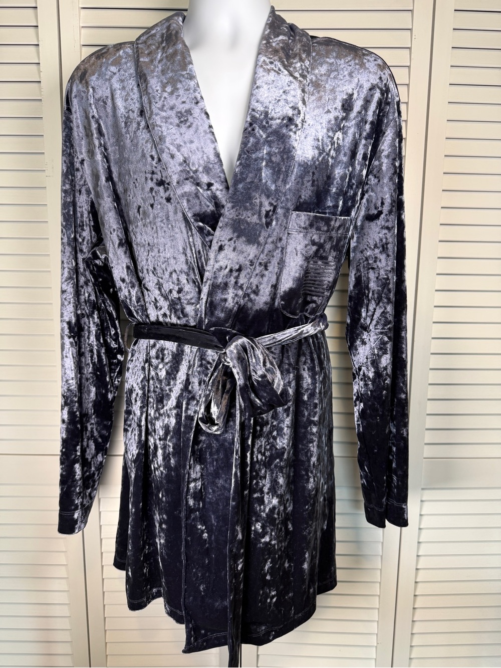Savage X Fenty Silver Charcoal Crushed Velvet Shawl Robe and Matching Pants
